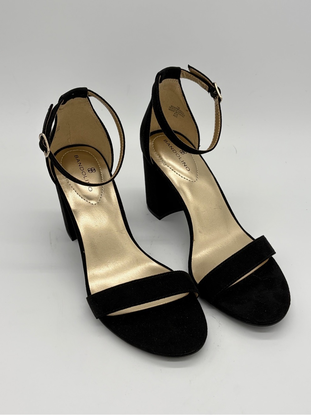 Bandolino Black Suede Ankle-Strap Block Heel Sandals